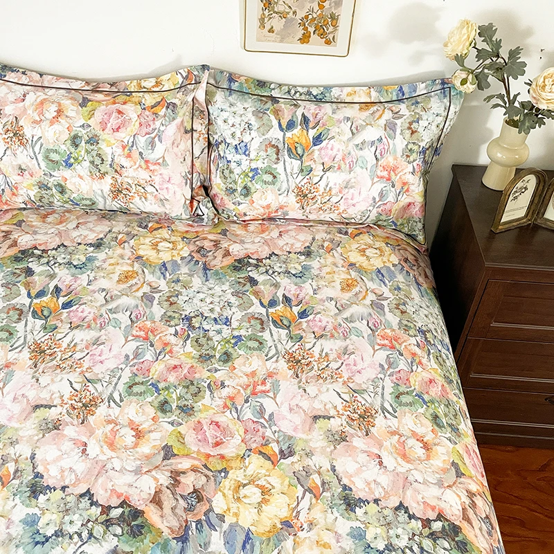 D2568 数码印花四季加厚棉麻三件套 薇薇安240*250机洗吸汗透气