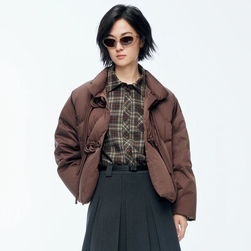 婉甸2025年冬季新品巧克力色短款羽绒服1244D20SX3
