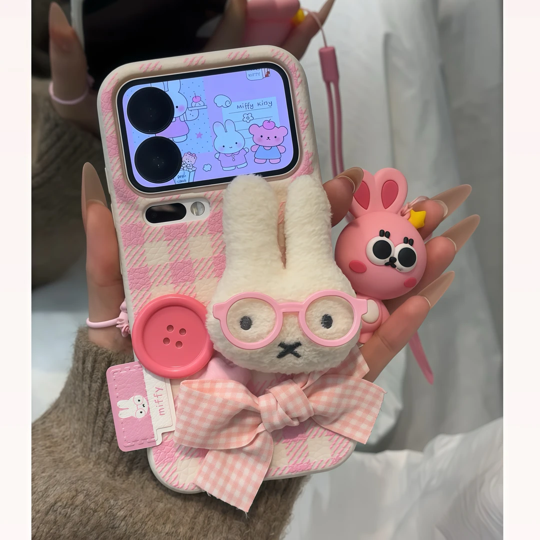 欧克里里格纹粉米菲兔标签适用苹果17/16手机壳华为vivo小米oppo