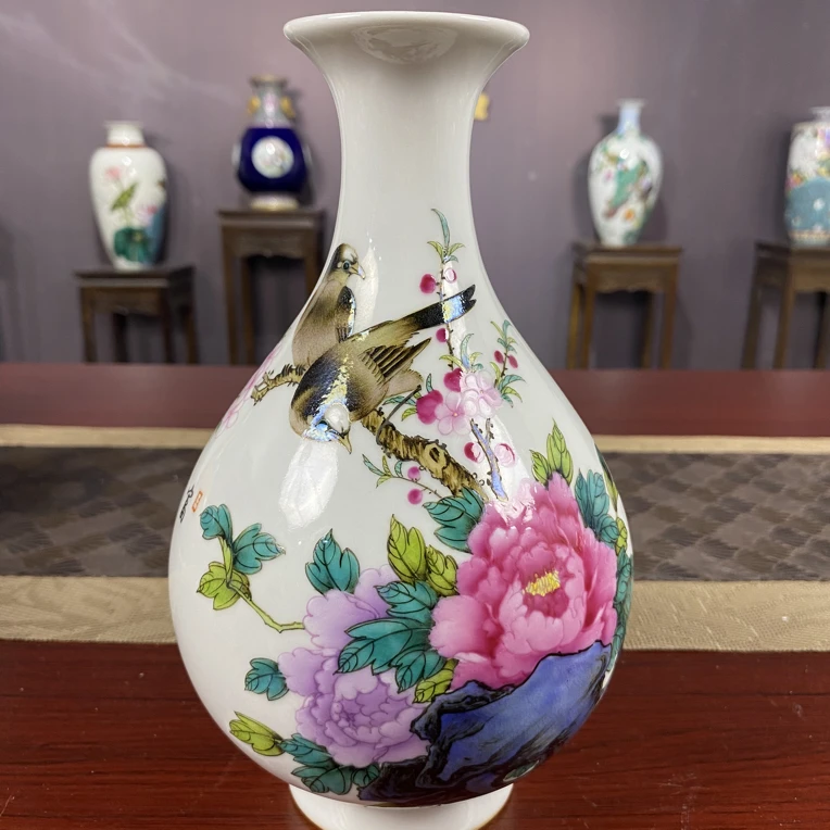 【王国喜】景德镇霁彩花鸟玉壶春花瓶