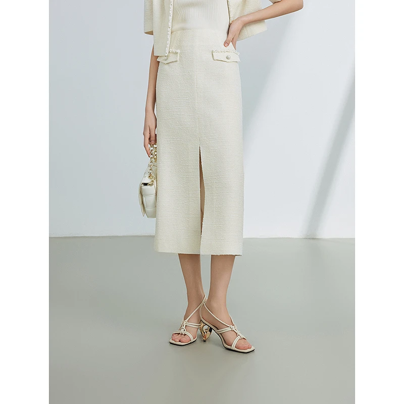 朗姿法式小香风设计感气质直筒半裙女2024年夏季新款高级感半身裙