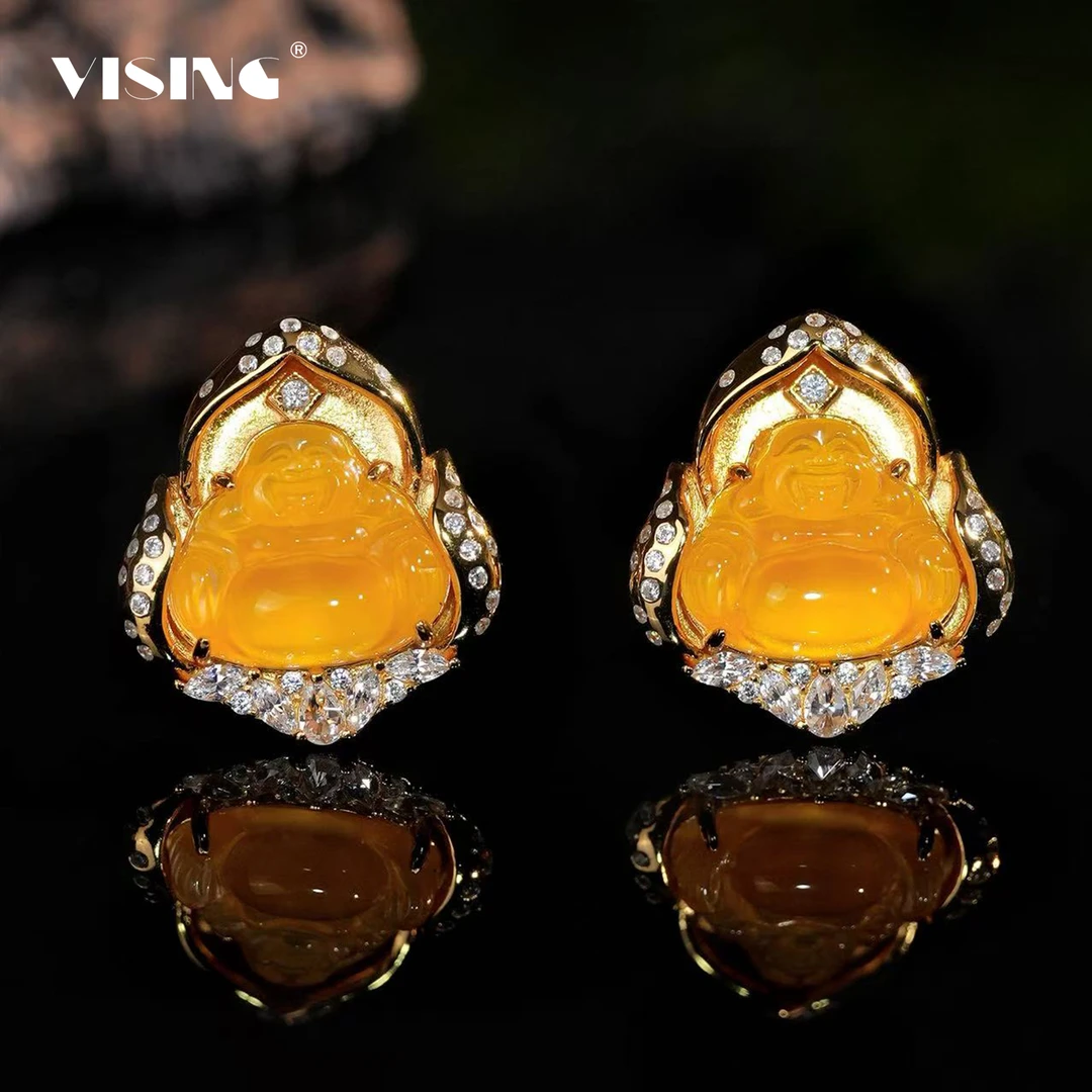 925银合成锆石耳饰 VISING珠宝冰黄水沫垫色佛公耳钉耳饰金色耳钉