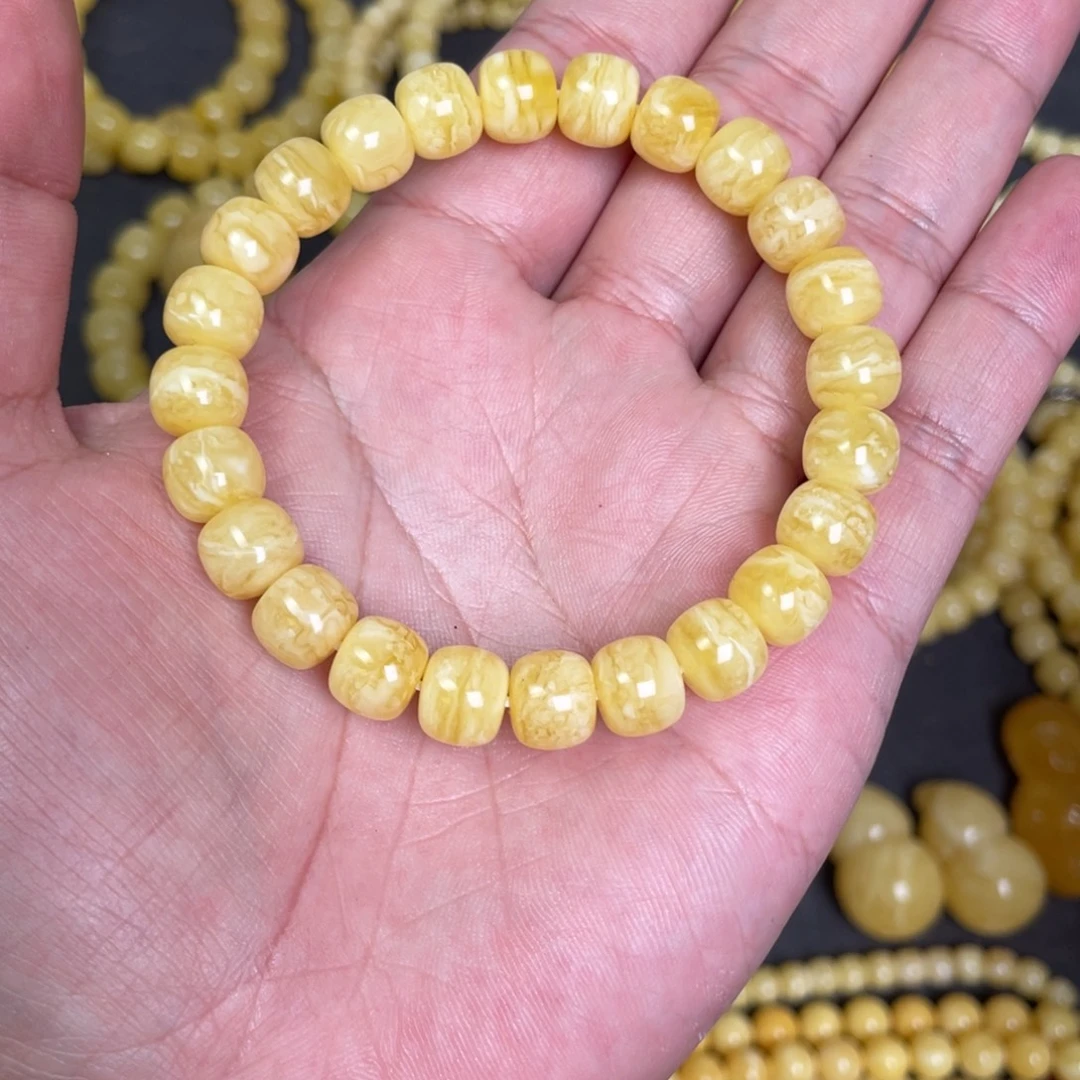 蜜蜡未镶嵌裸石虎皮纹千层雪9.5mm