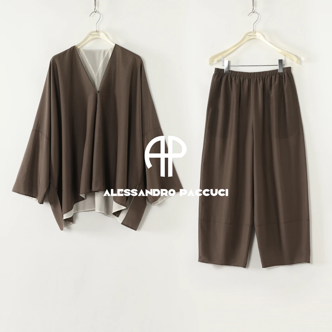 AP洛哥53075HC/53231KF【丝缕随型】桑蚕丝+棉V领双面穿上衣/九分裤