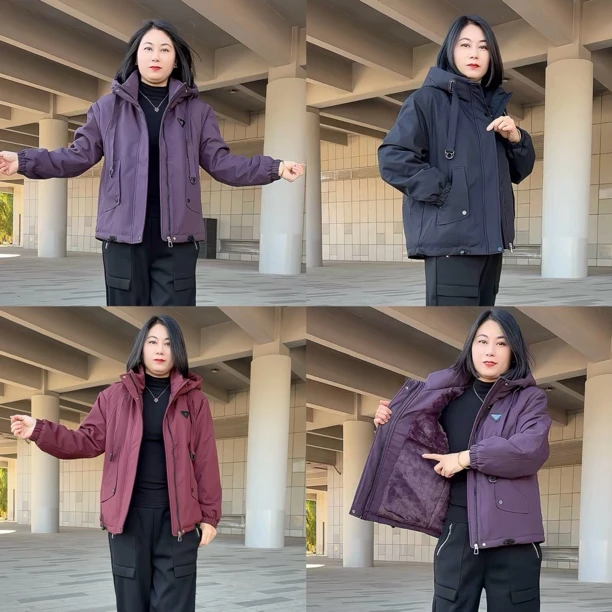 921款女士加绒加厚时尚百搭精品连帽开衫外套