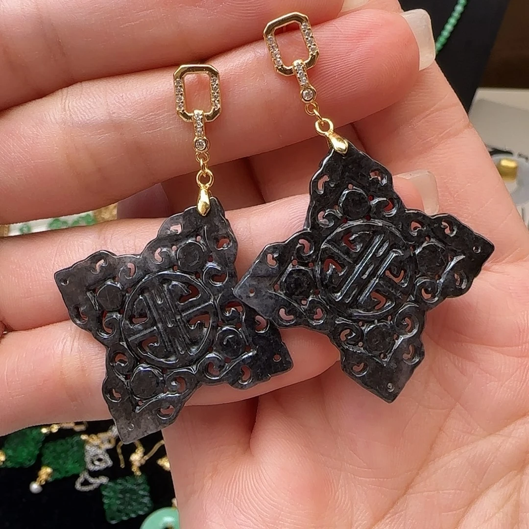 银S925镶嵌翡翠耳饰耳钉款
