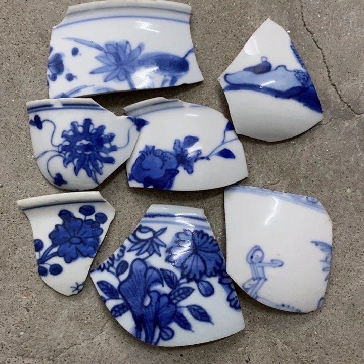 墨***色瓷片现代瓷器青花瓷片