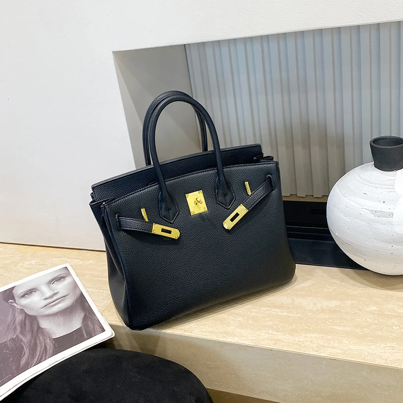 包2025新款潮凯莉包百搭大容量手提包荔枝纹锁扣牛皮斜挎铂金包