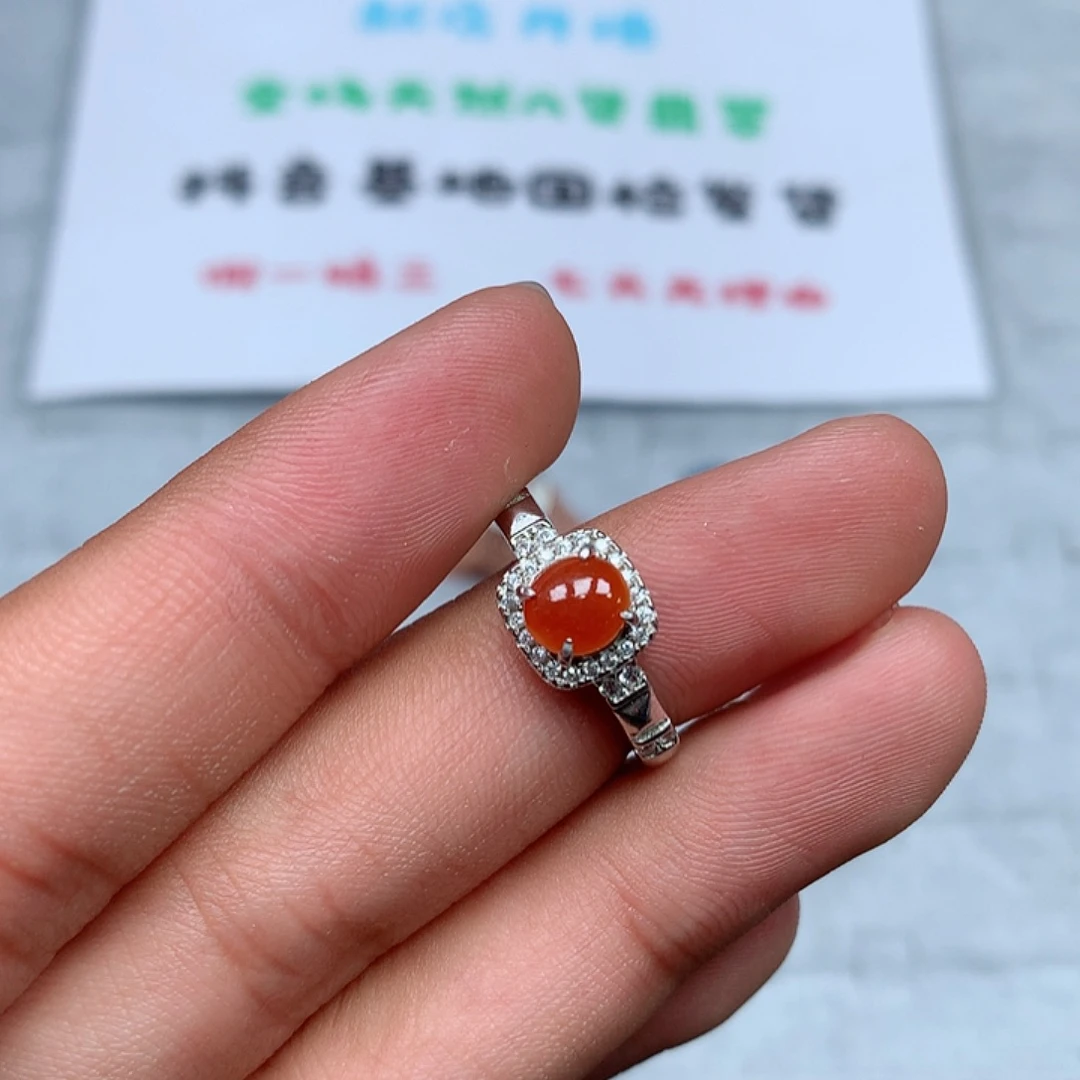 翡翠戒指银S925镶嵌15号