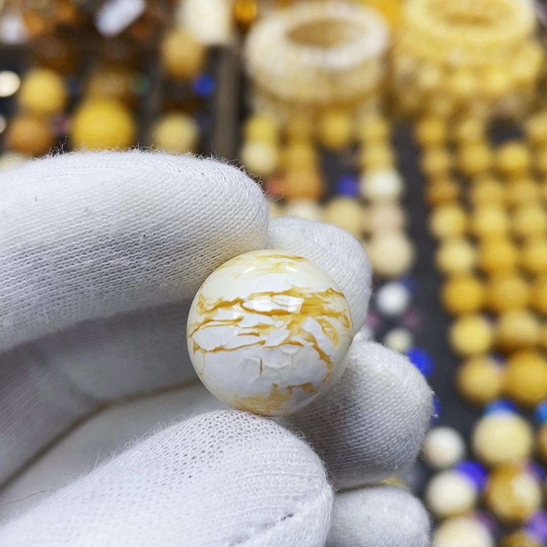 蜜蜡珠宝奇石未镶嵌17.0mm油漆瓷橘金丝蜡｜圆珠·段掌柜