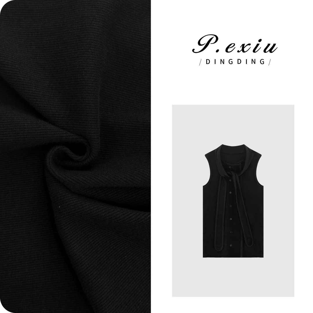 设计感飘带单排扣时髦高级感无袖背心 W-63355