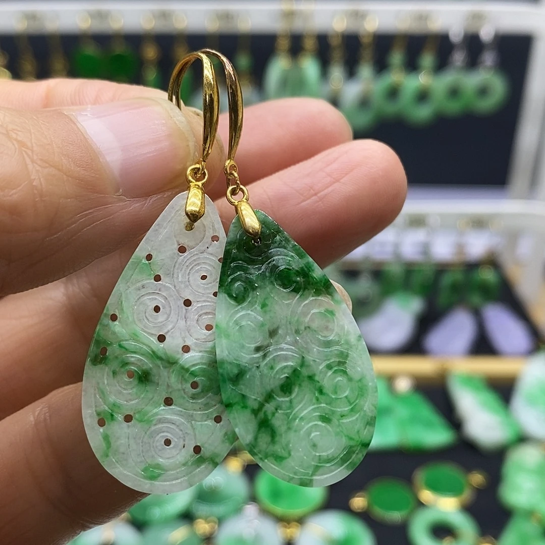 翡翠银S925镀金镶嵌耳饰耳坠