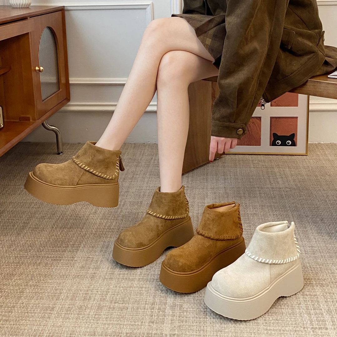 贾不假马丁靴女款2025秋季新款夏季显瘦增高绒面两穿美拉德靴子