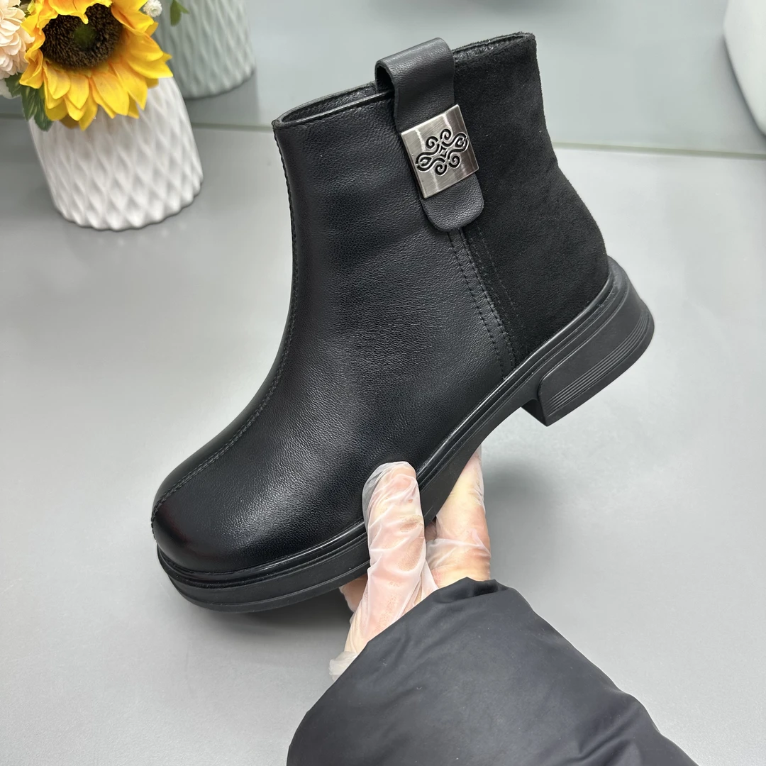 89-280M羊皮加绒一体跟短靴黑色