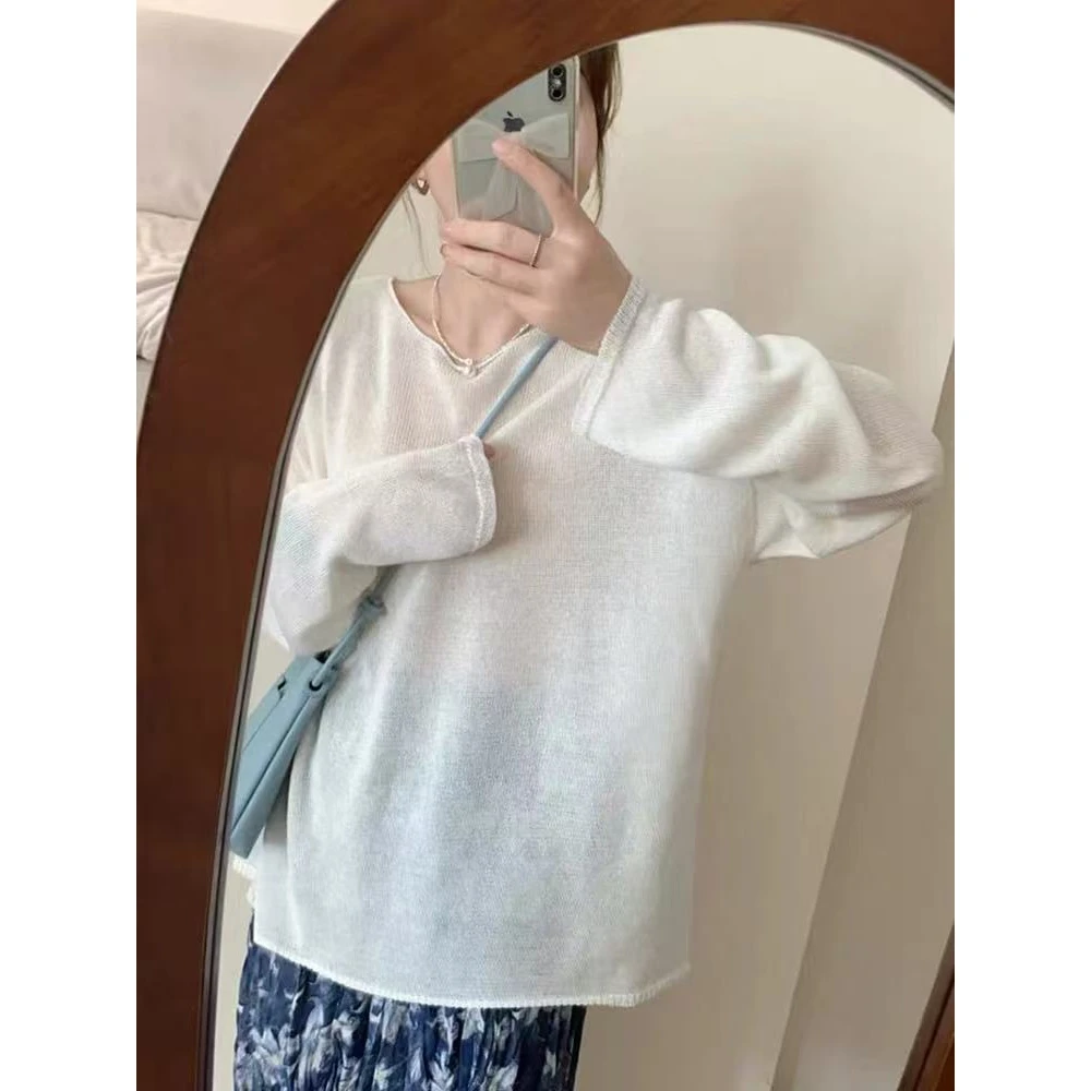 8920 慵懒松弛感薄款针织衫女套头宽松长袖衣罩衫气质上衣
