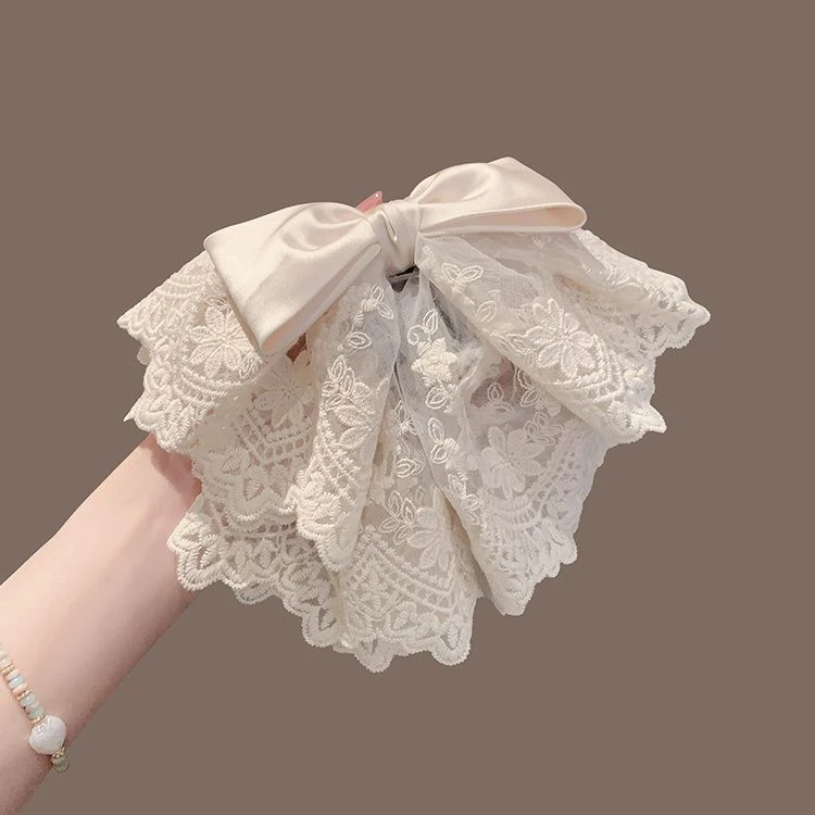 2025ins优雅立体蕾丝蝴蝶结马尾抓夹韩国温柔气质纯色顶夹发夹女