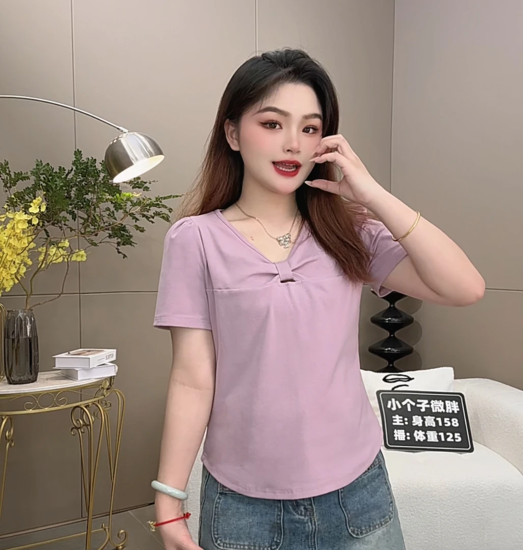 【6020】高品质2025夏季时尚韩版小众镂空T恤简约百搭短袖小衫女