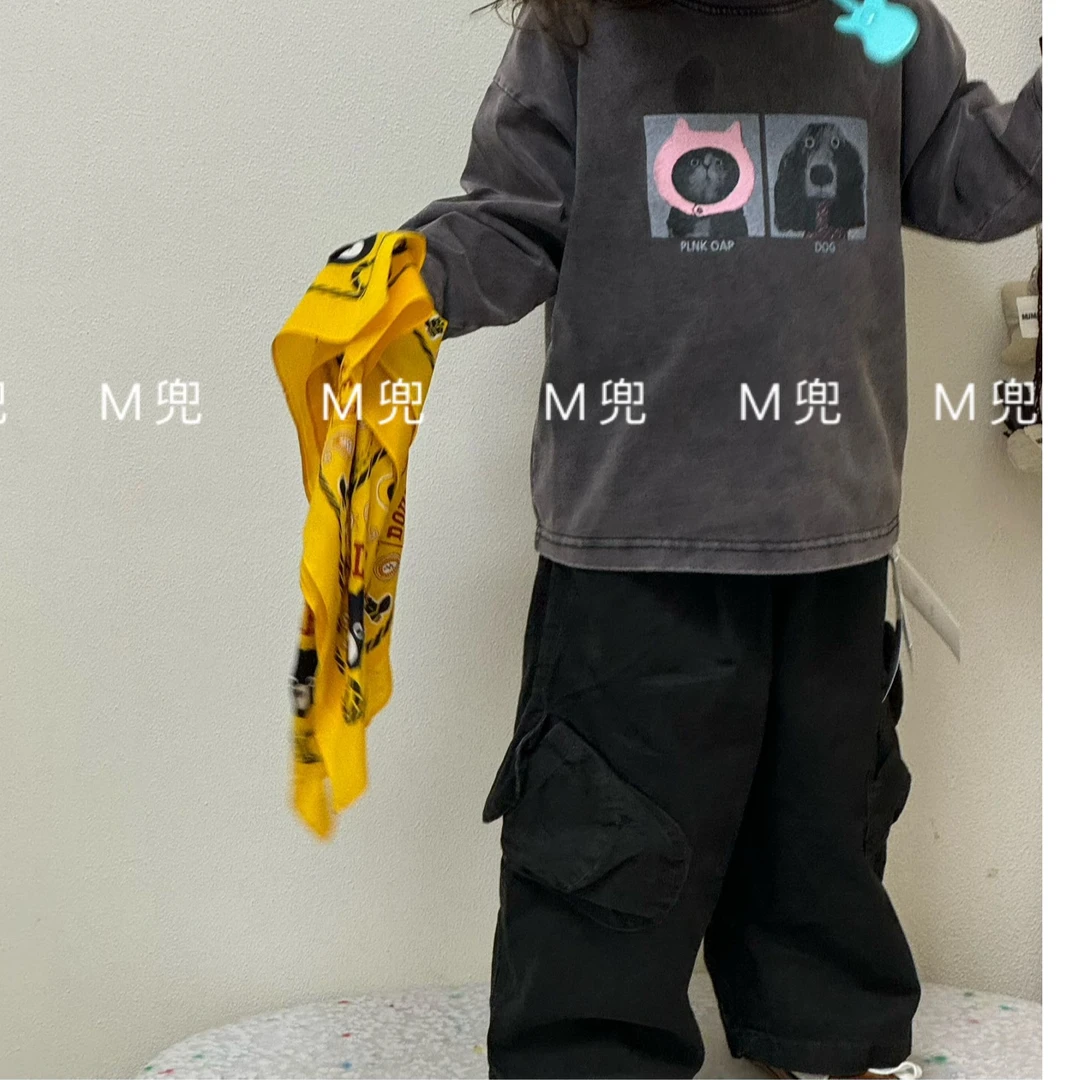 M兜25秒春季新款工装斜口袋设计男女同款儿童小童工装裤