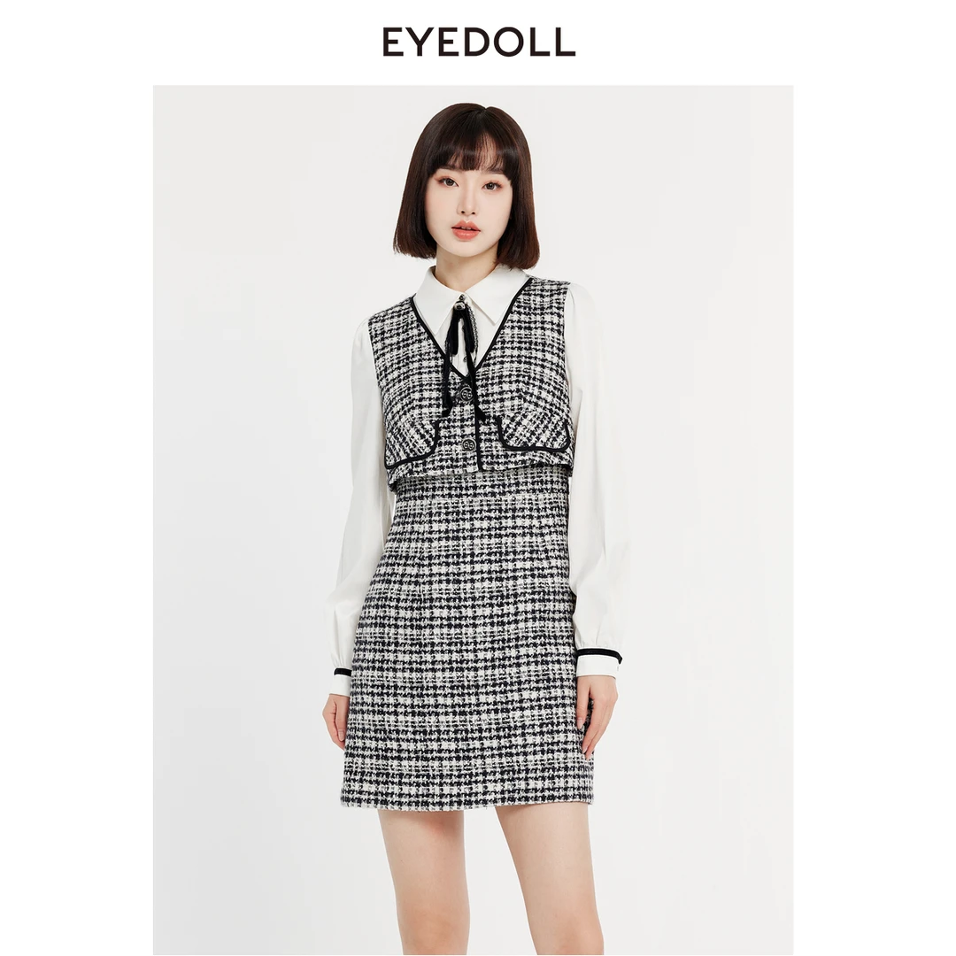 EYEDOLL新款假两件小香风短款连衣裙