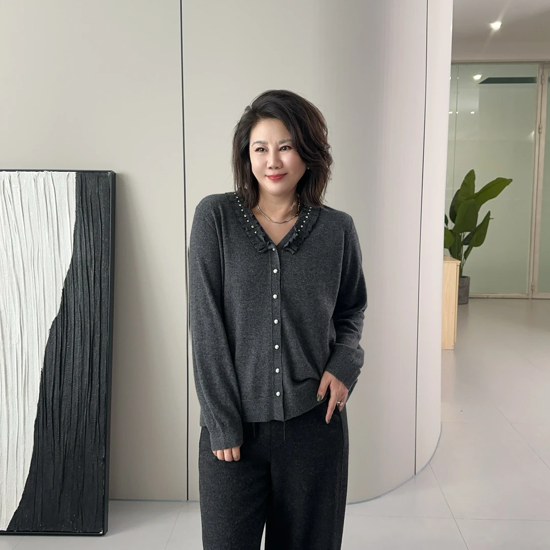 微胖女装【云柔羊毛】纯羊毛荷叶边开衫针织衫个性松弛感百搭8815