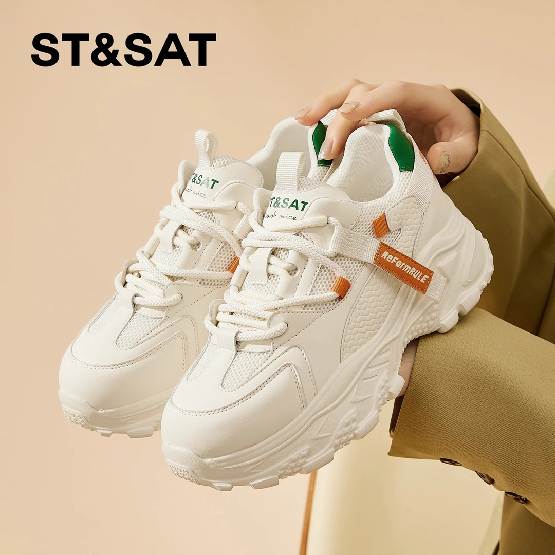 星期六女鞋时尚厚底运动鞋夏季新款小个子透气休闲百搭网面老爹鞋