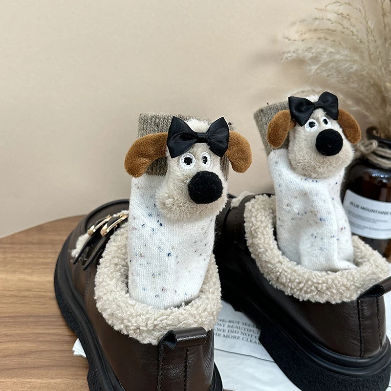 掌门狗蝴蝶结秋冬爆款可爱女中筒厚保暖拼色韩系袜两双包邮