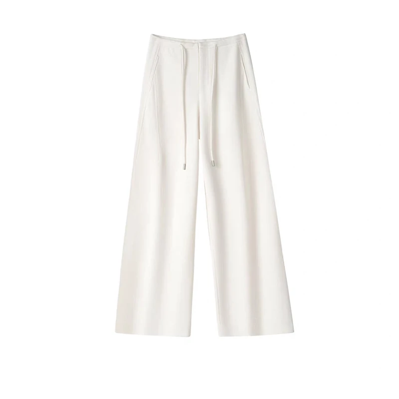 2025秋冬时尚醋酸羊毛百搭休闲修身阔腿长裤高腰直筒弯刀裤