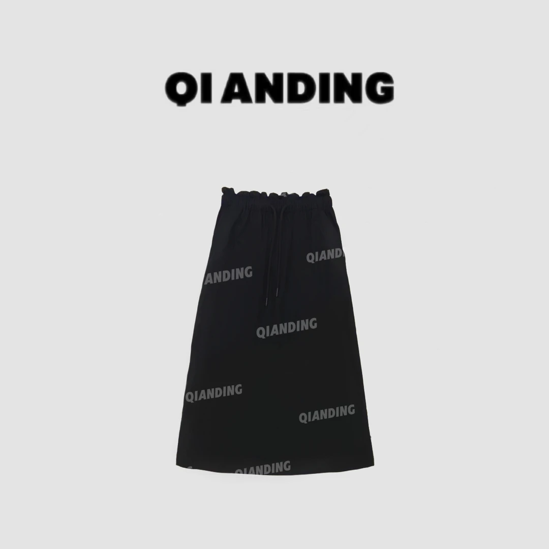 【QIANDING】25新款“花苞裙”美式休闲设计感松紧腰半身裙25760