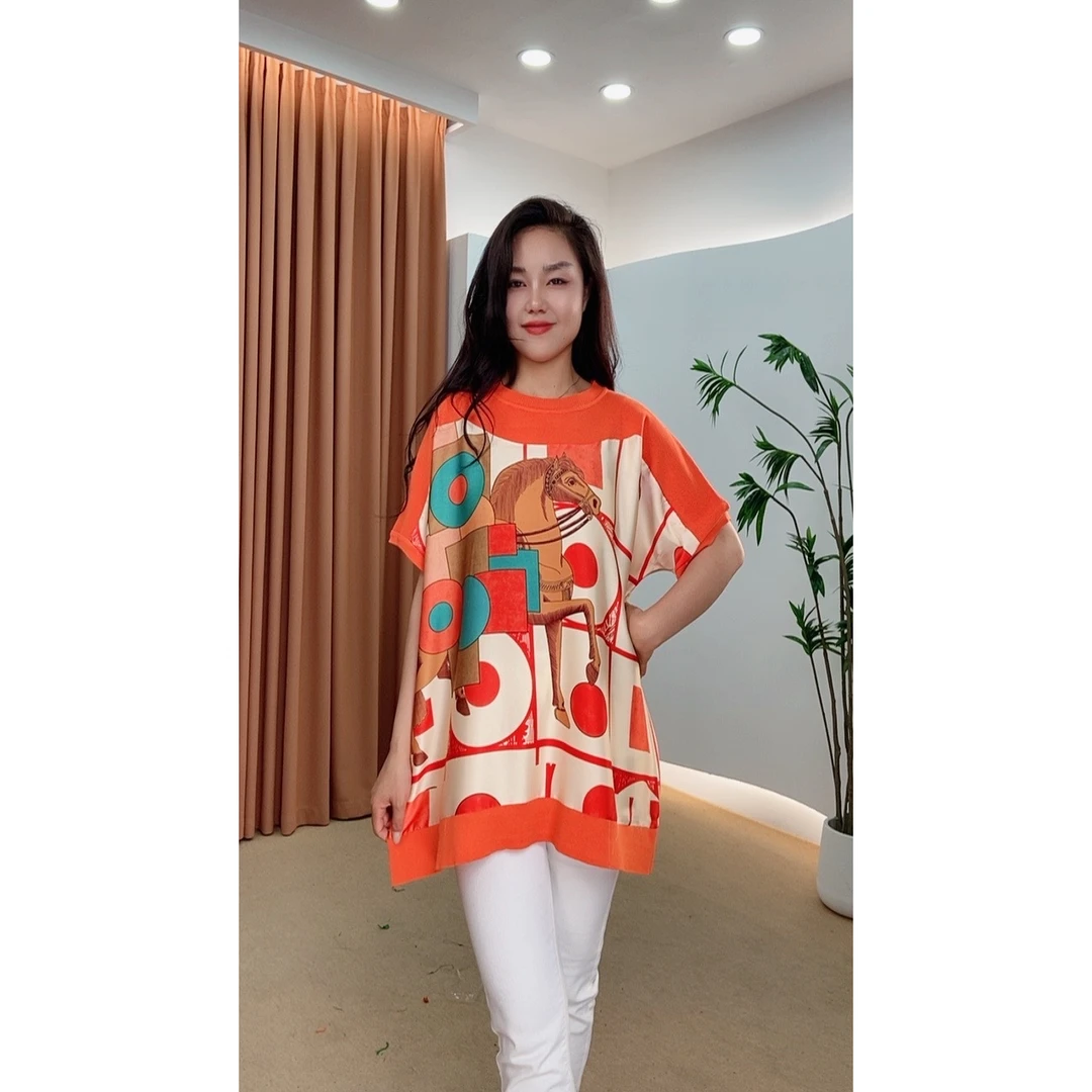 915号春夏季新款时尚针织提花宽松百搭T恤妈妈装