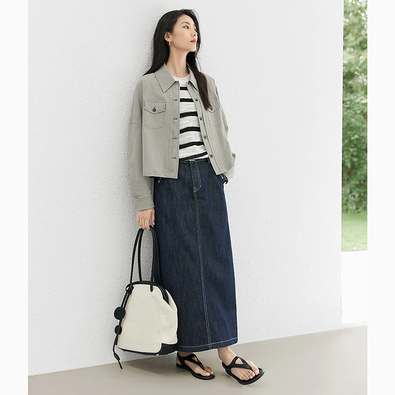 【夏夏】D01对白时髦工装风翻领短外套女休闲夹克上衣FDW056