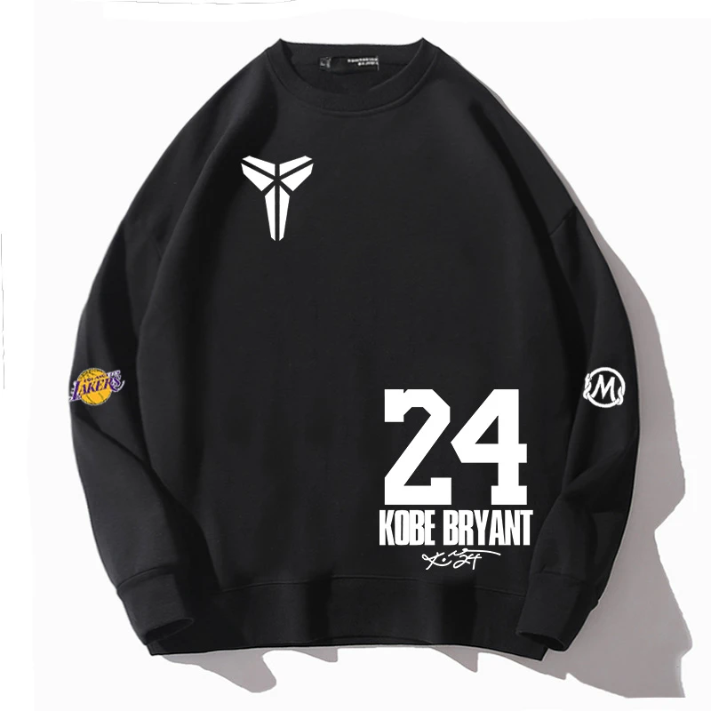 24号印花篮球运动休闲加绒圆领卫衣秋冬季宽松男女科比潮牌衣服
