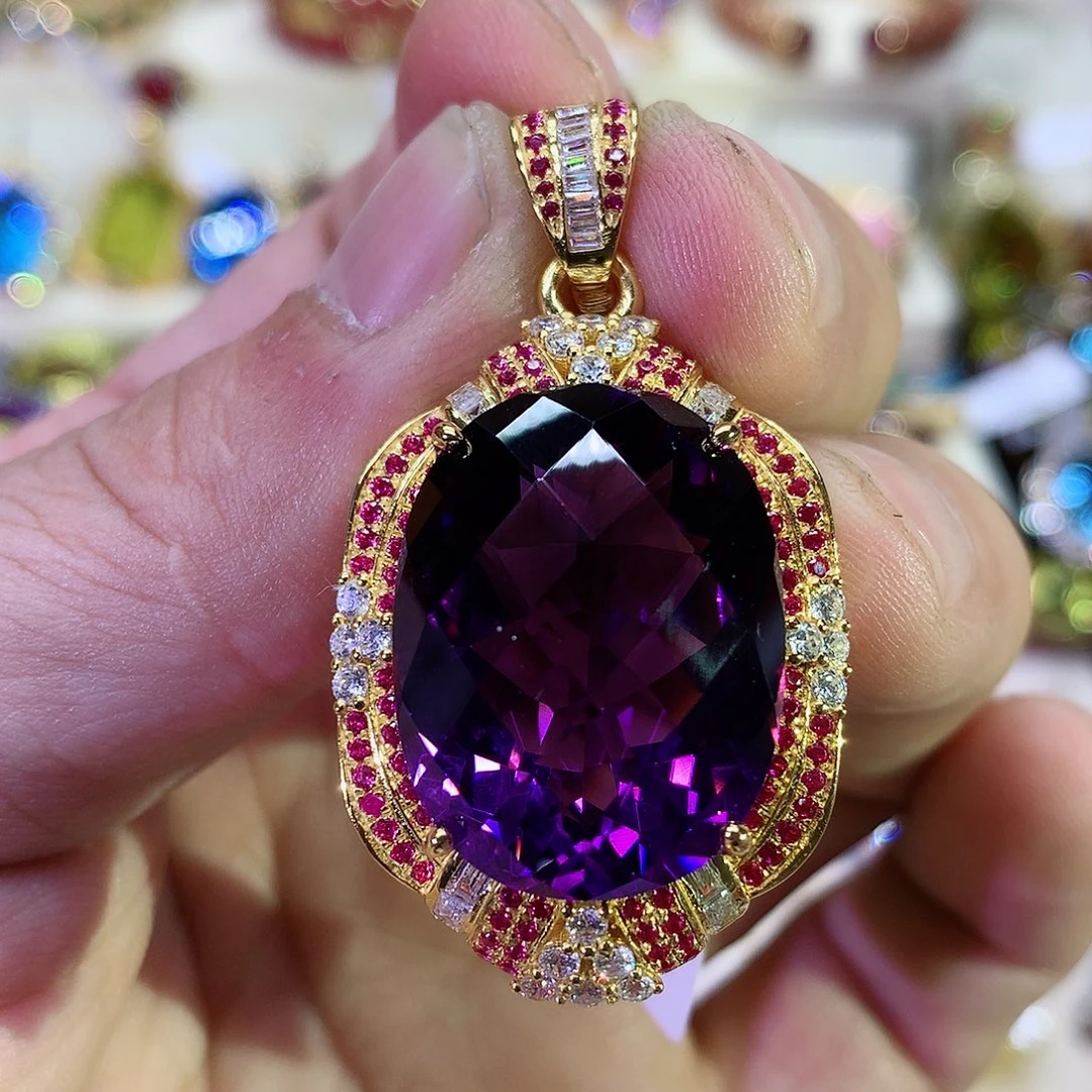 黄晶颈饰银S925镀金镶嵌