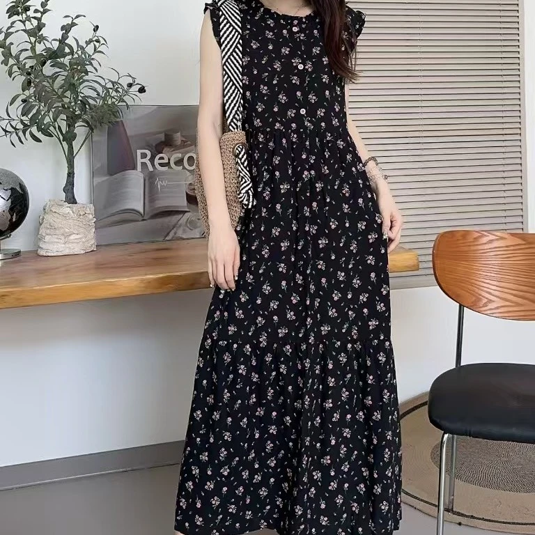 夏季新款宽松显瘦气质花边棉绸连衣裙