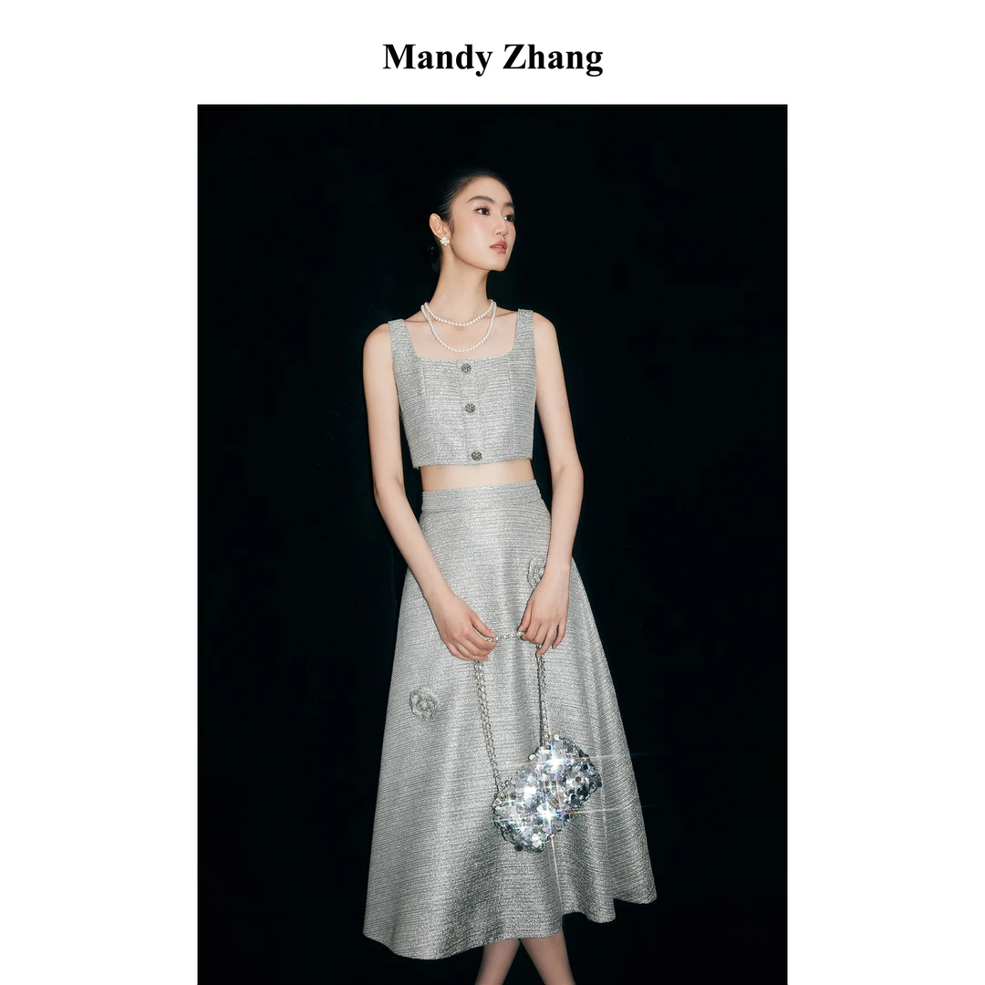 【陈大可专属】MandyZhang格雷系灰色高级a字半身裙女秋长裙