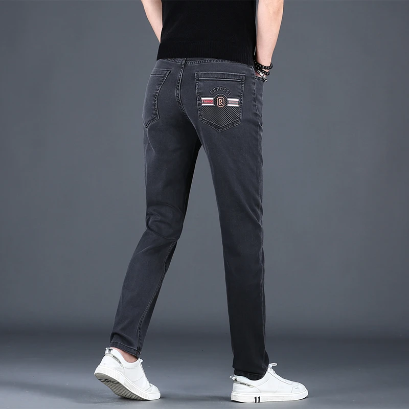 男士夏季修身牛仔裤高品轻奢新款欧货黑色长裤弹力修身小脚裤百搭