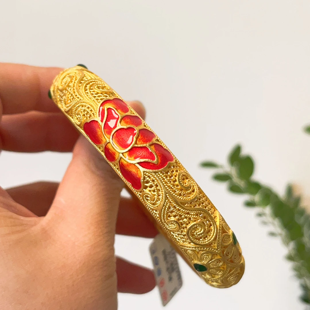 足银珐琅手镯 【豪奢版】火焰红莲镯子精美气质时尚百搭女士
