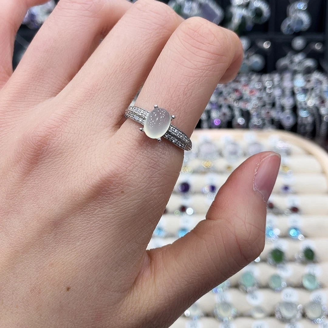 蛇纹石玉银S925镶嵌戒指戒指