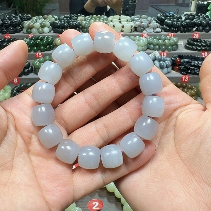 未镶嵌手链和田玉冰烟紫青海直切卡14