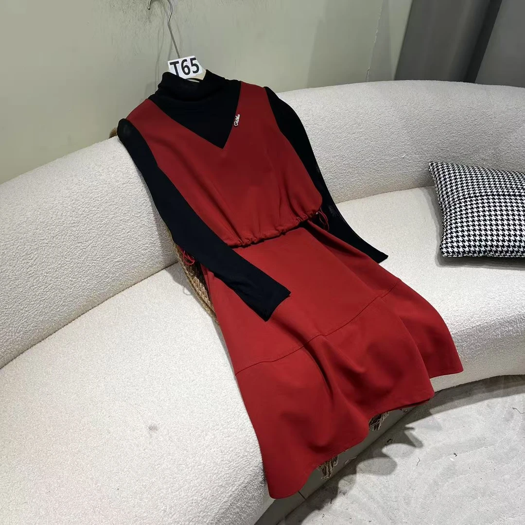 T65  秋季时尚休闲气质显瘦假两件女装连衣裙