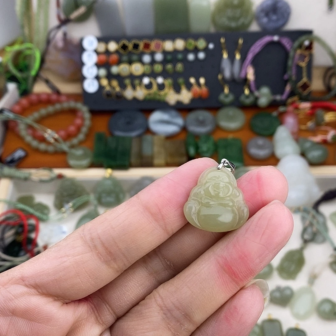 和田玉银S925镶嵌吊坠(不含链)