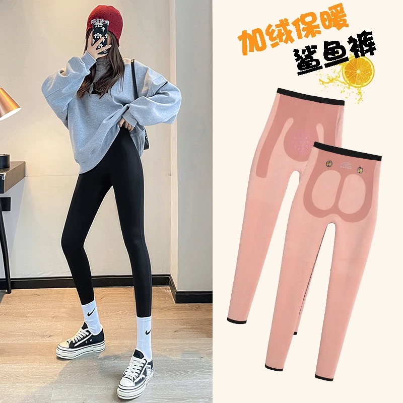 加绒鲨鱼裤女秋冬2025新款高腰收腹提臀外穿保暖打底瑜伽巴比裤子