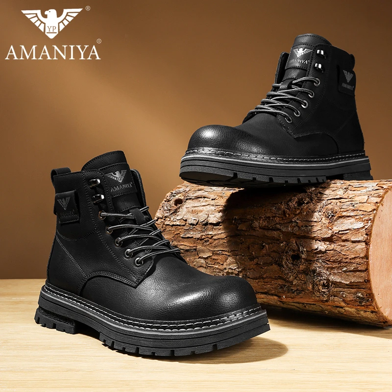 AMANIYA2025秋冬爆款加绒厚底休闲增高复古马丁靴时尚百搭男生