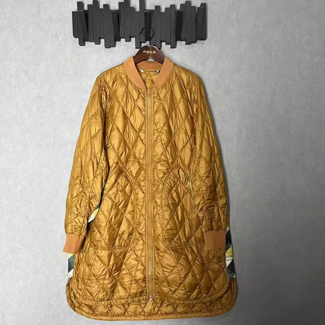 冬季女新款中长款休闲时尚百搭保暖侧边拼接纯色外套