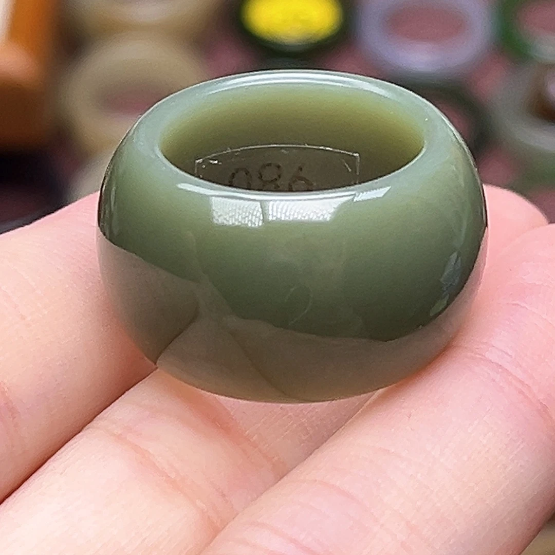 和田玉未镶嵌戒指17高货绿豆墩墩