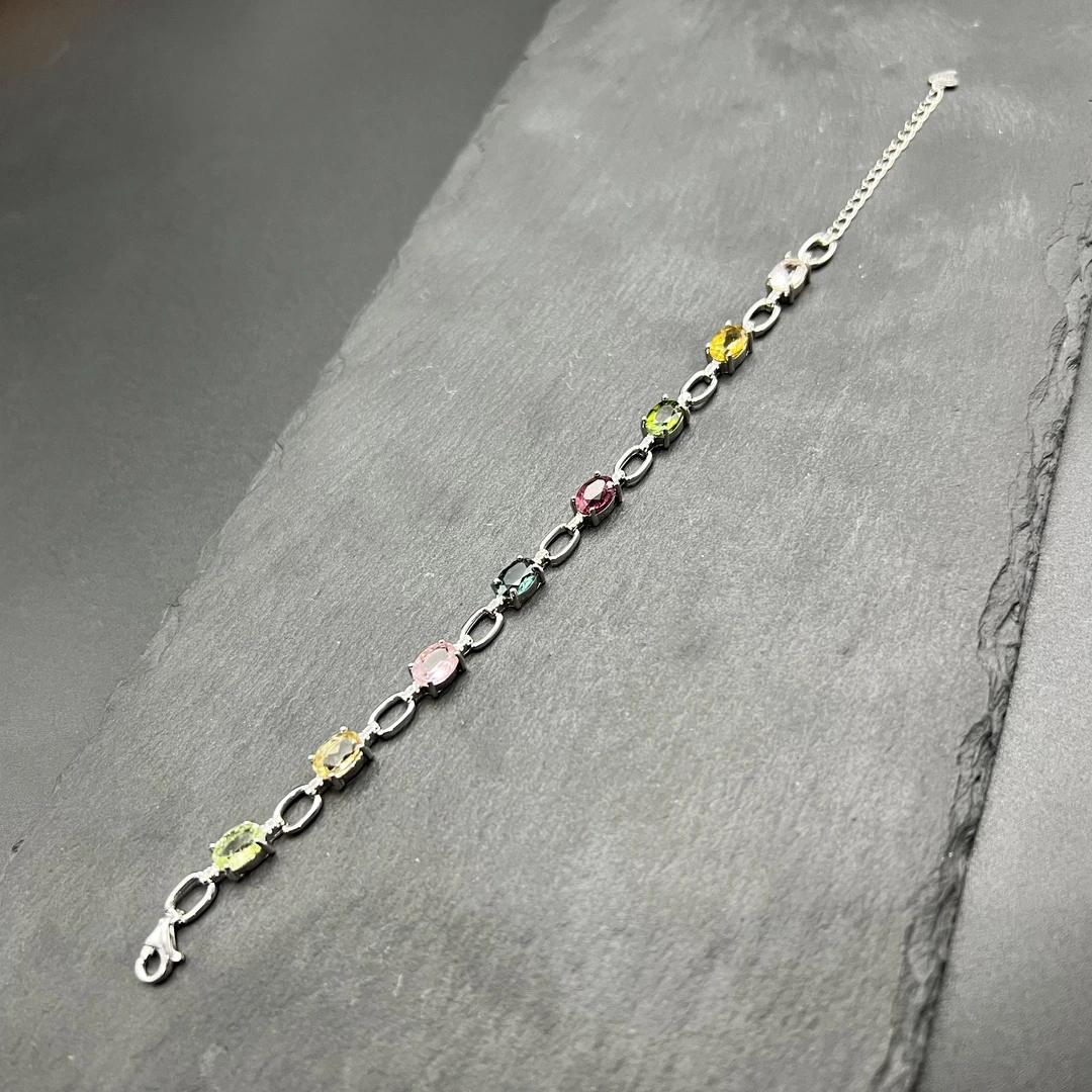 重料镶嵌s925彩虹碧玺手链 单粒1ct KT24071605