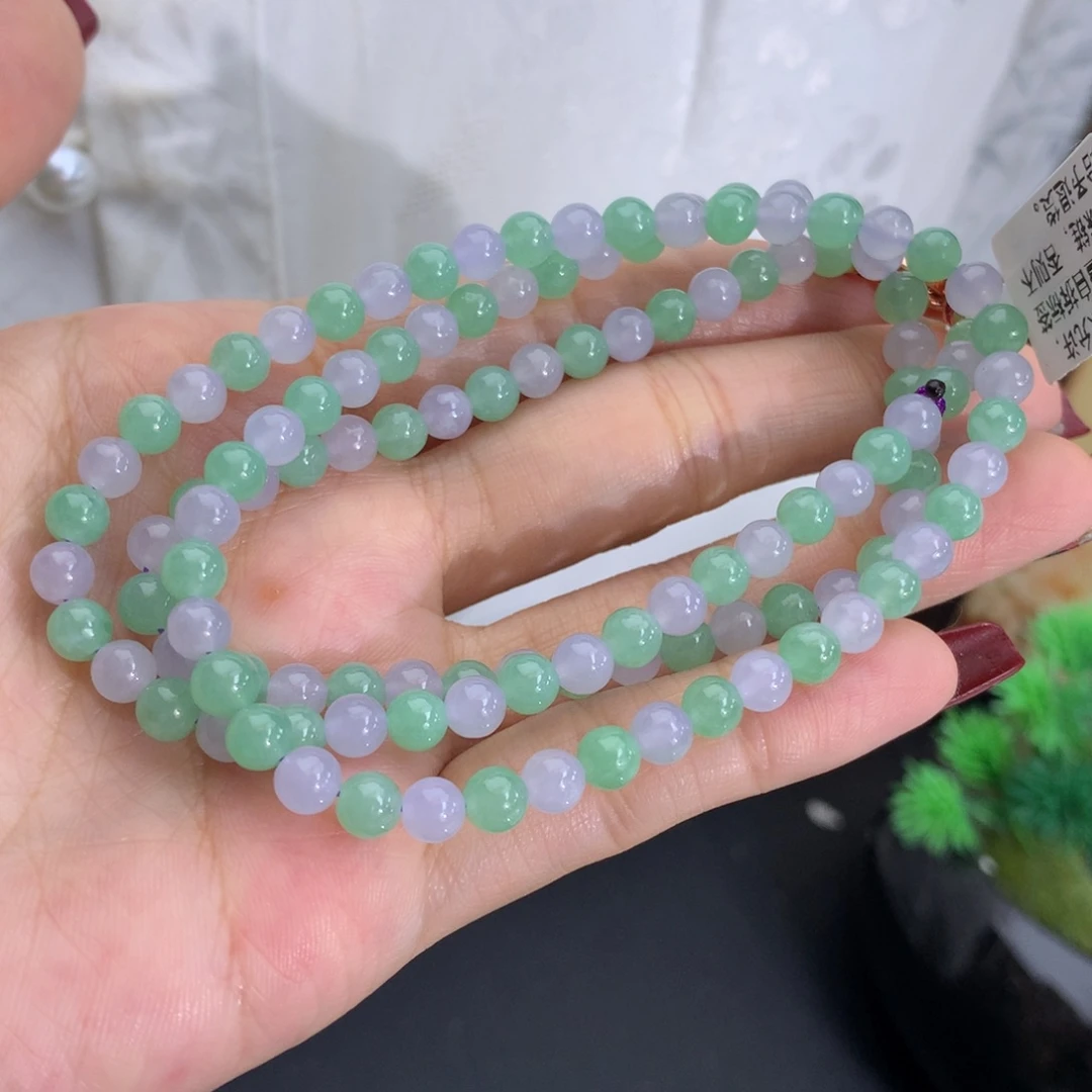 翡翠未镶嵌手串卡5冰胶紫绿项链
