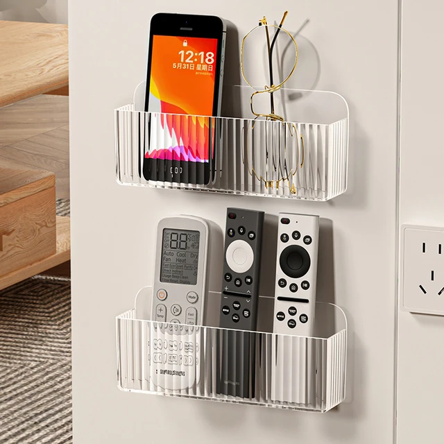 空调电视遥控器收纳盒上墙壁挂式免打孔放置架床头放手机收纳挂架
