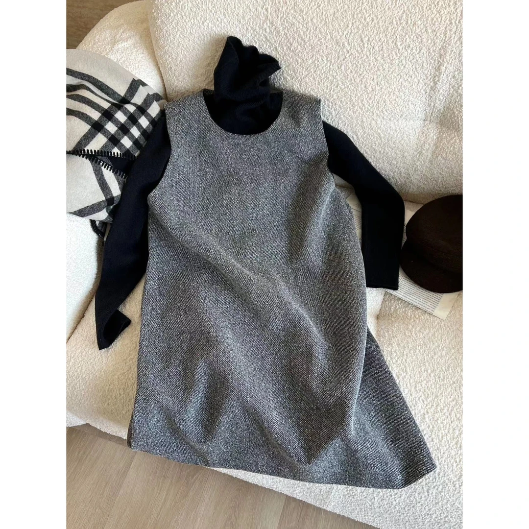 SP【法式小公主】极简短款灰色连衣裙斜纹灰背心裙a字短裙子连衣裙
