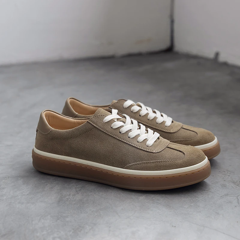 软底透气！男鞋2025早秋新款真皮板鞋男时尚拼色百搭休闲德训鞋男