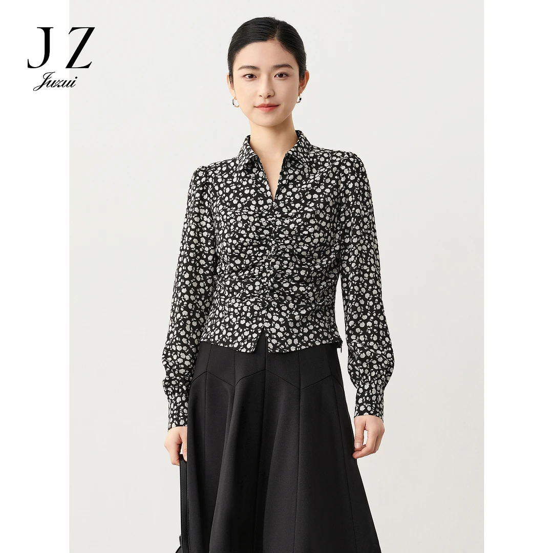 【婷婷专属】商场同JZ玖姿JWEC60103复古玫瑰收褶上衣衬衫春